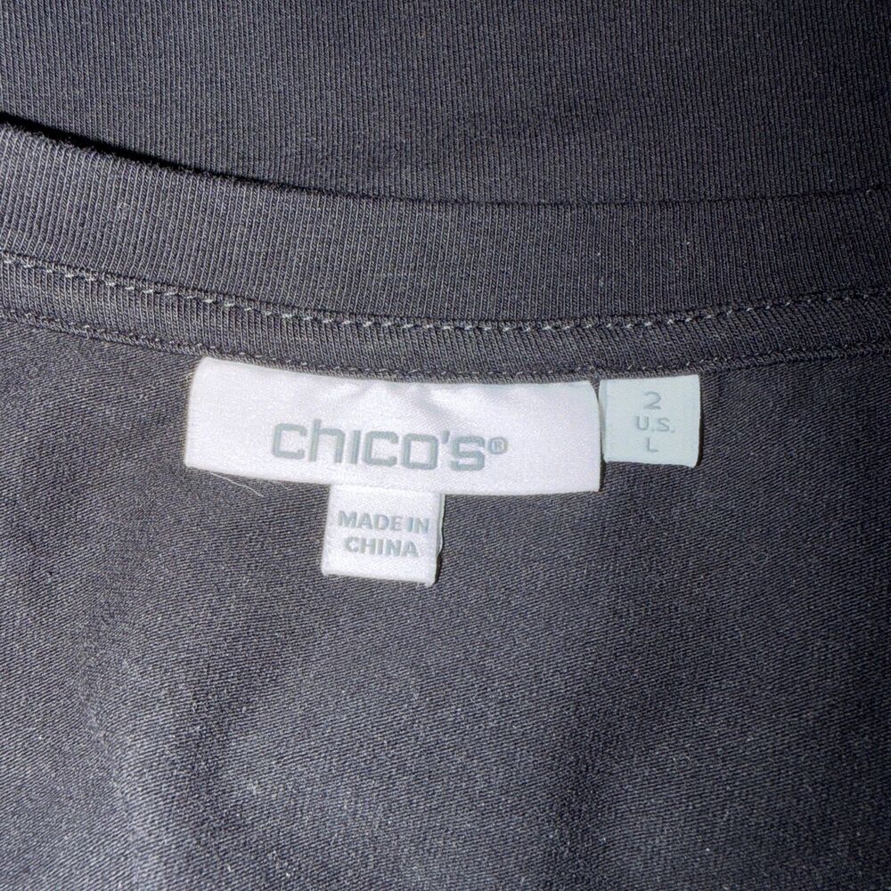 Chico's Blouse Sz 2 Black White Embroidered Bell Sleeves L Cottagecore Chic Top - Picture 6 of 6
